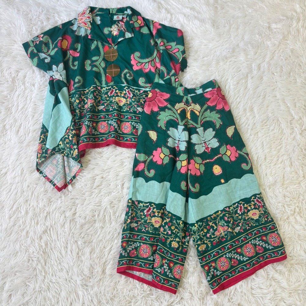 Napoleon Bright Beginnings Kids Matching Set Camp Shirt Wide Leg Pants Green 28